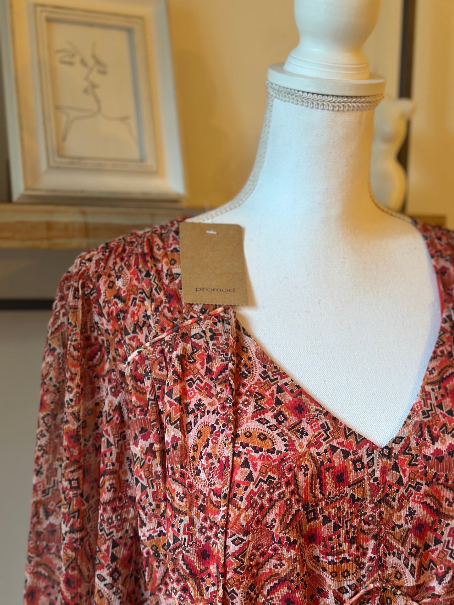 Blouse cropped imprimé corail T.44 neuf avec étiquette