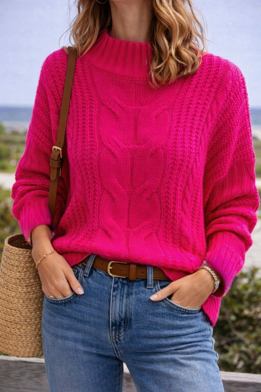 Pull d’hiver en maille torsadée rose, T.U