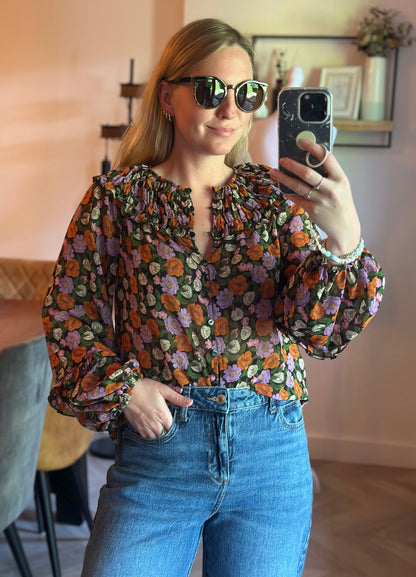 Blouse fleurie volantée fluide T.34