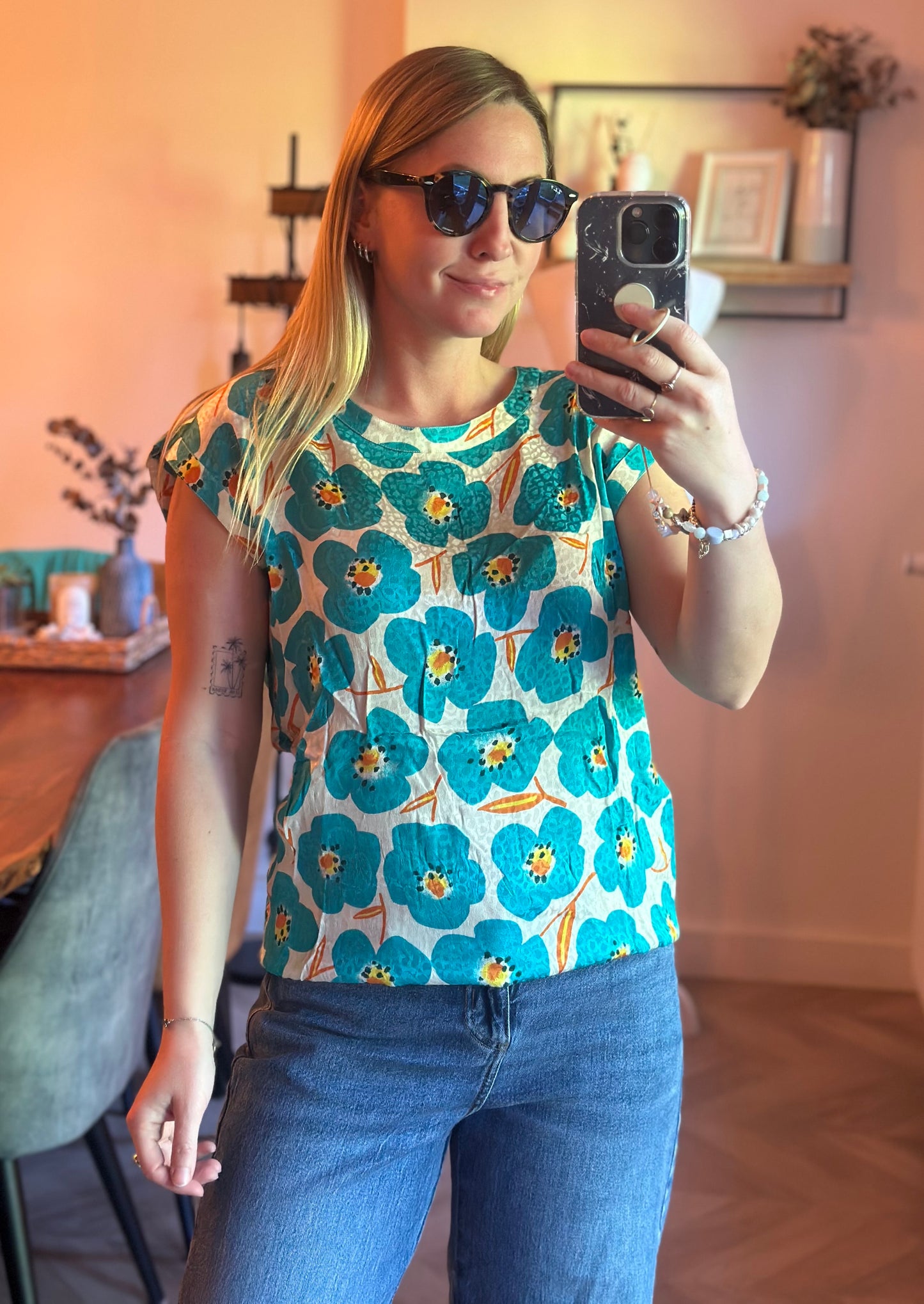 Blouse 100% soie imprimé fleuri T.40