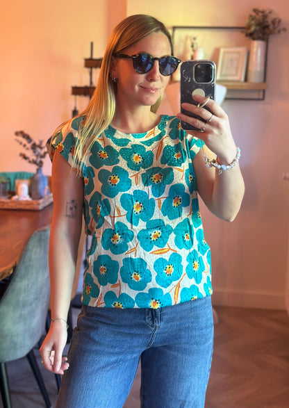 Blouse 100% soie imprimé fleuri T.40