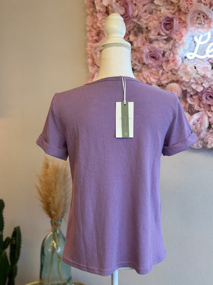 T-shirt lilas, avec poche brodée, modèle Félicien, taille S - Grace & Mila