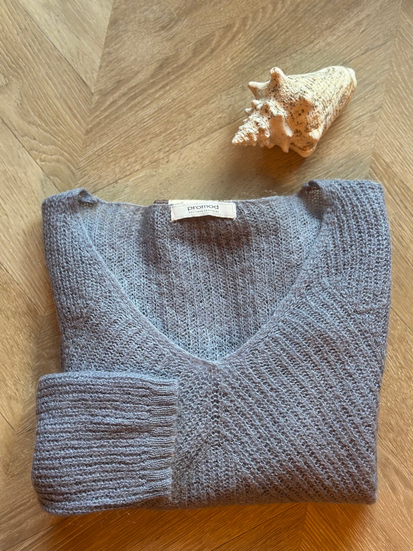 col V maille fine bleu lavande T.38