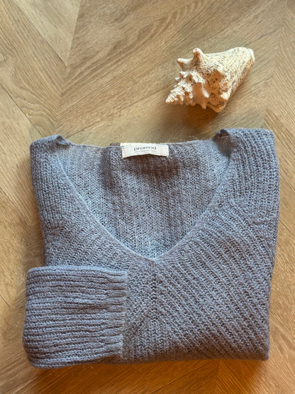 col V maille fine bleu lavande T.38