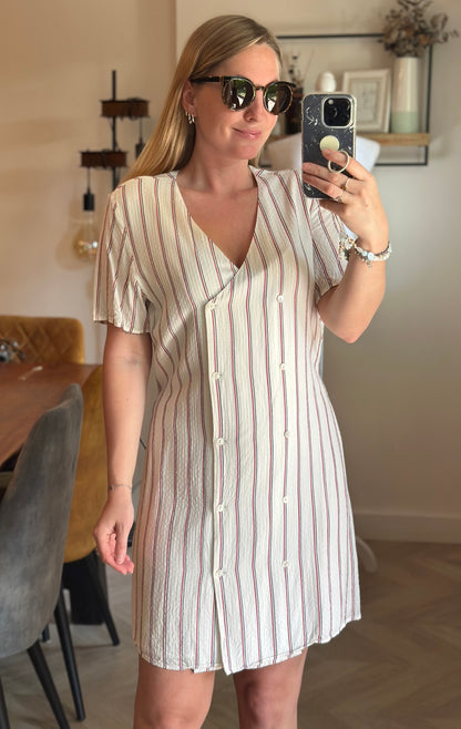 Robe rayée écrue rouge bleu en  viscose T.34