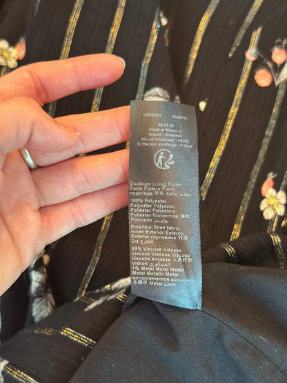 Robe noire fleurie rayée lurex T.36