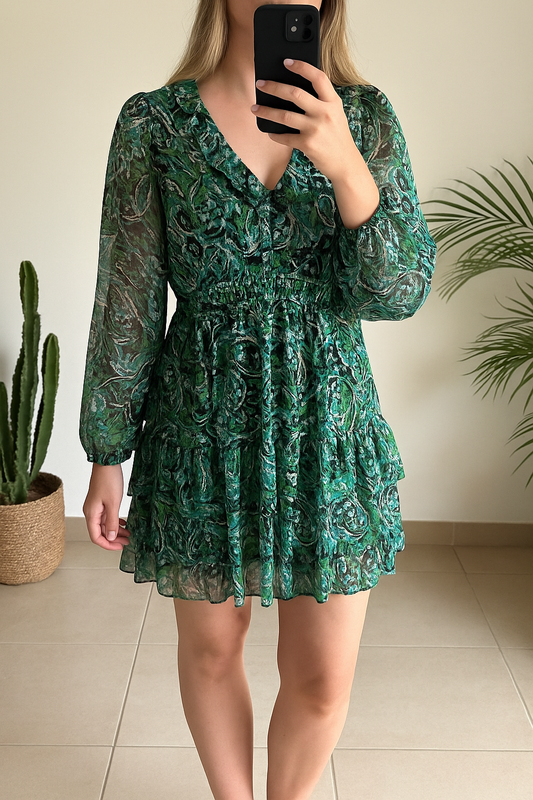 Robe midi imprimé cachemire vert T.40