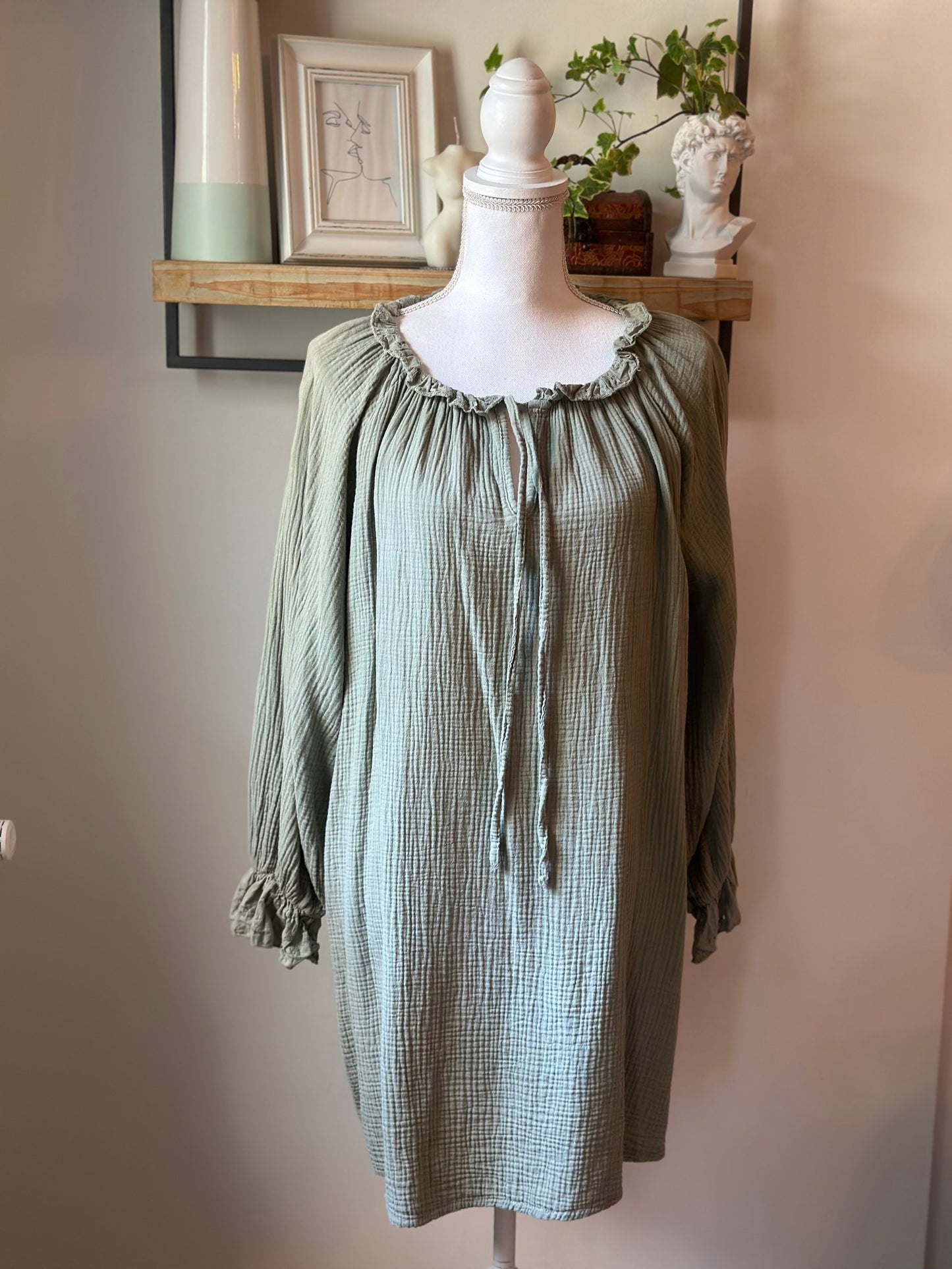 Robe tunique kaki en gaze de coton T.U