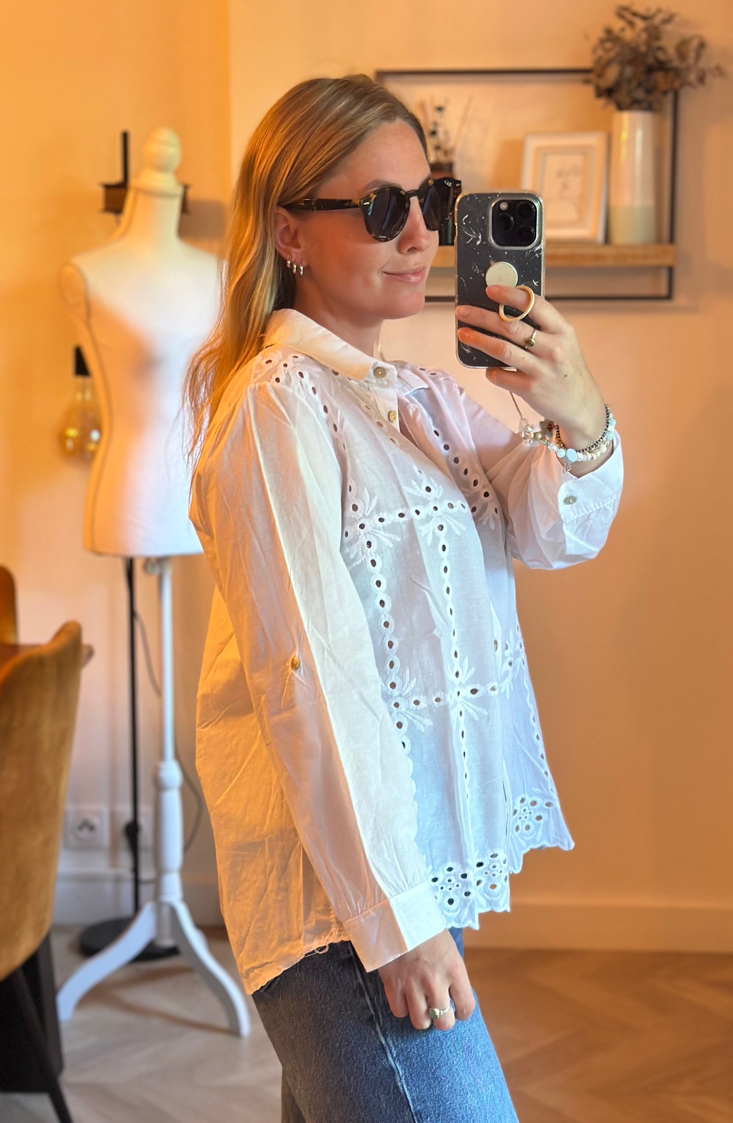 Chemise blanche broderie anglaise en coton Made in Italy T.U
