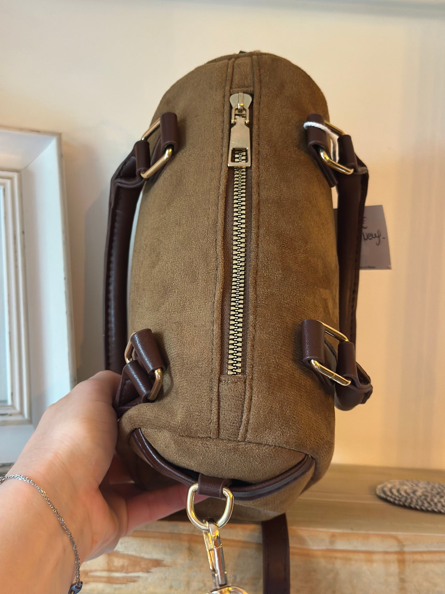 Petit sac à main / bandoulière marron façon daim neuf