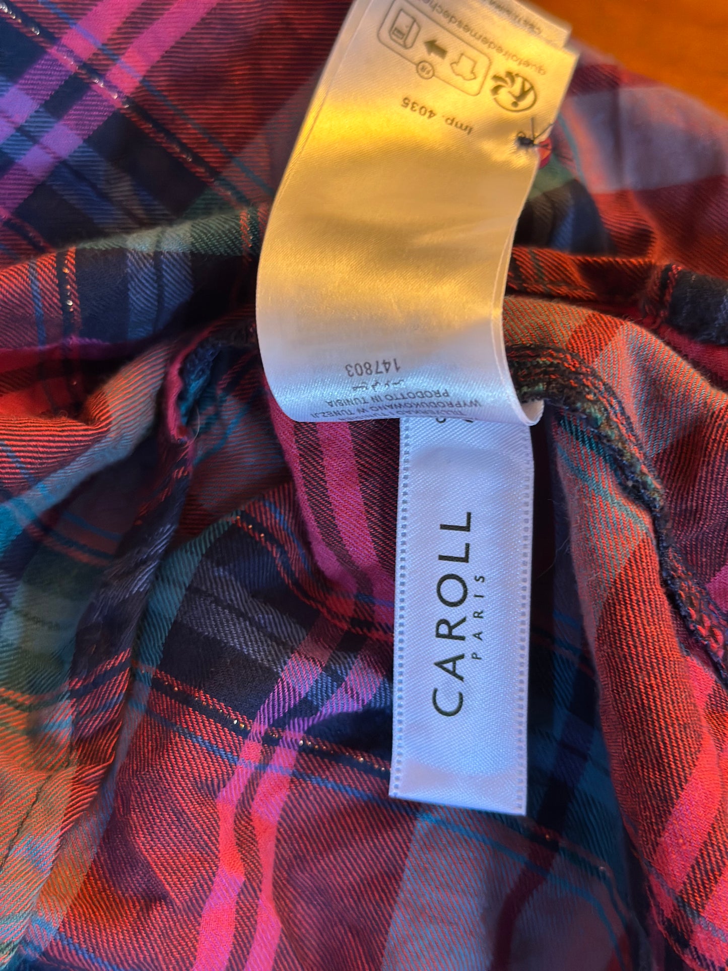 Chemise à carreaux rouge rose bleu lurex en coton T.36