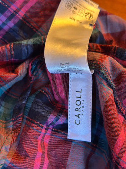 Chemise à carreaux rouge rose bleu lurex en coton T.36