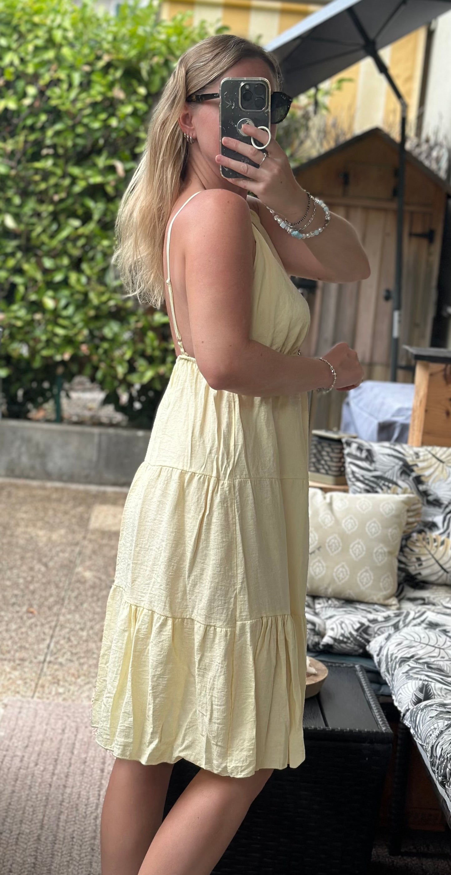 Robe à bretelles Made in Italy jaune clair en viscose T.U