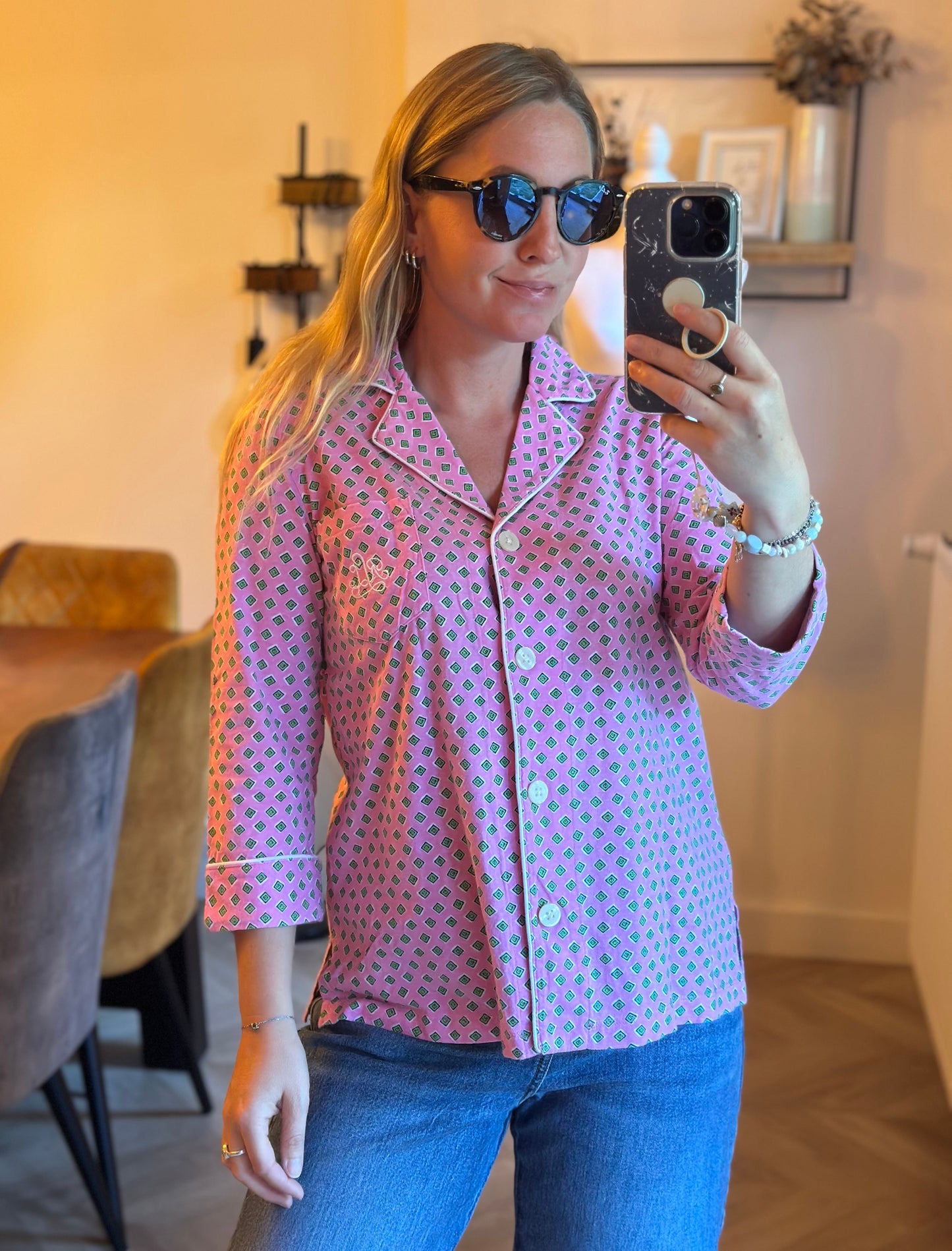 Chemise imprimé façon pyjama rose T.34
