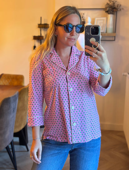 Chemise imprimé façon pyjama rose T.34