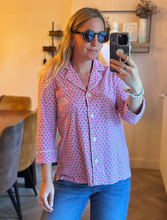 Chemise imprimé façon pyjama rose T.34