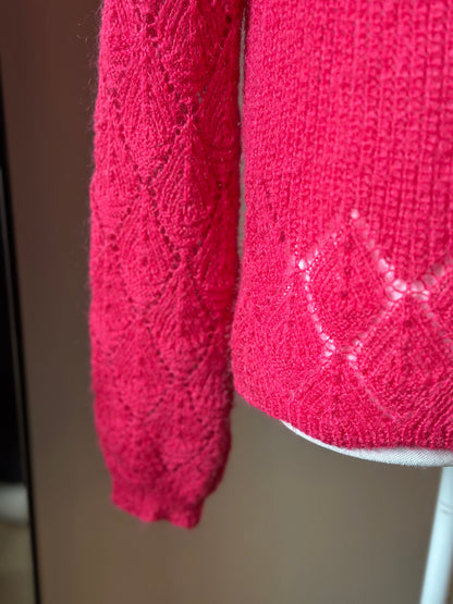 Pull maille ajourée rose mohair T.38/40