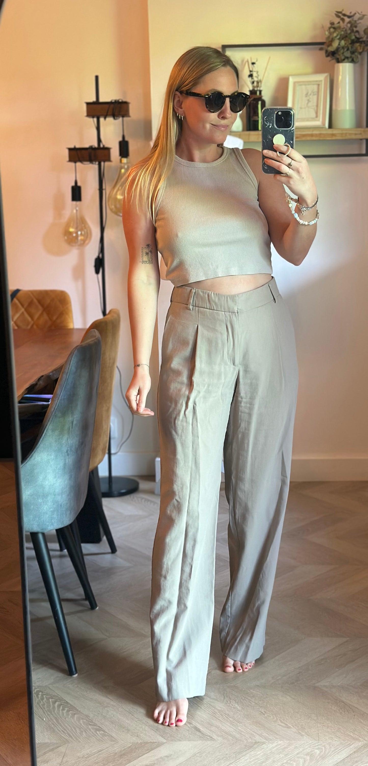Pantalon tailleur fluide beige T.38