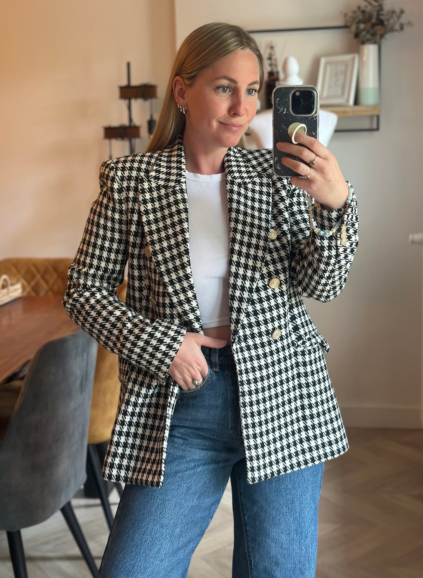 Blazer pied-de-poule noir blanc T.34