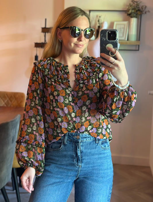 Blouse fleurie volantée fluide T.34