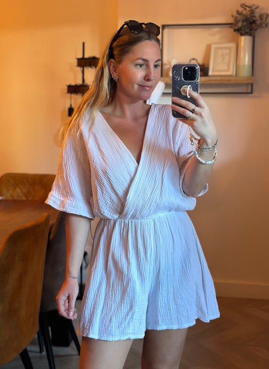 Combishort blanc en gaze de coton T.U