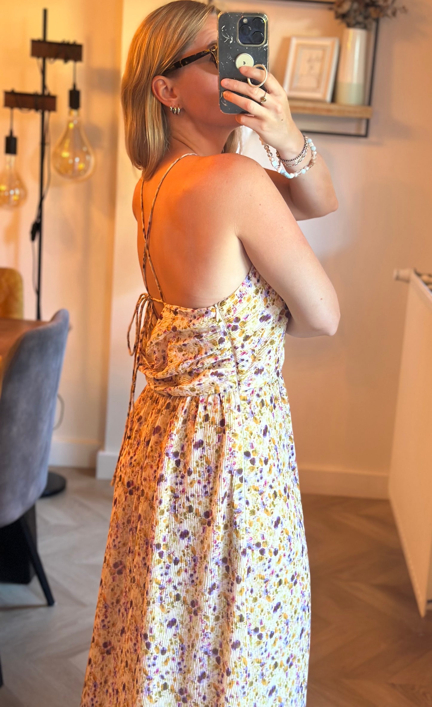 Robe longue fleurie T.42 – dos croisé réglable & doublée