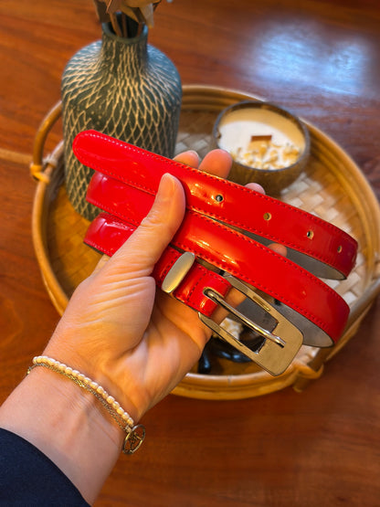 Ceinture en cuir rouge vernie – Made in France modèle vintage