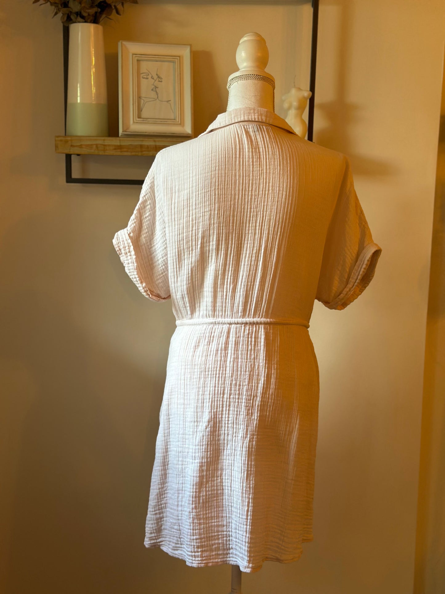 Robe gaze de coton blanc rosé T.38