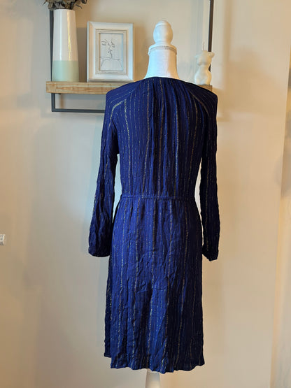 Robe midi fluide marine et lurex doré T.38