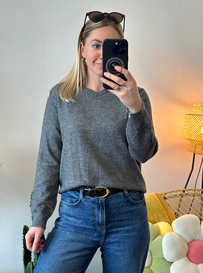 Pull gris chiné en laine mérinos, T.36