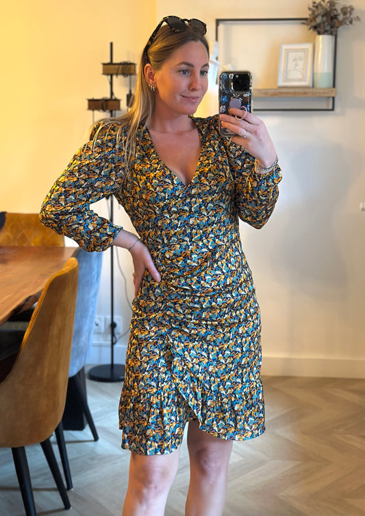 Robe élégante à fleurs colorées, neuve avec étiquette T.36
