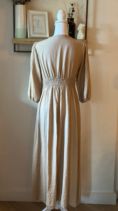 Robe longue beige effet lin Made in Italy T.36/38