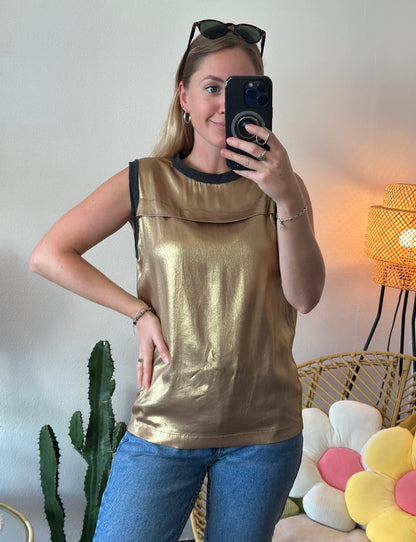 Blouse débardeur doré bronze en soie T.36