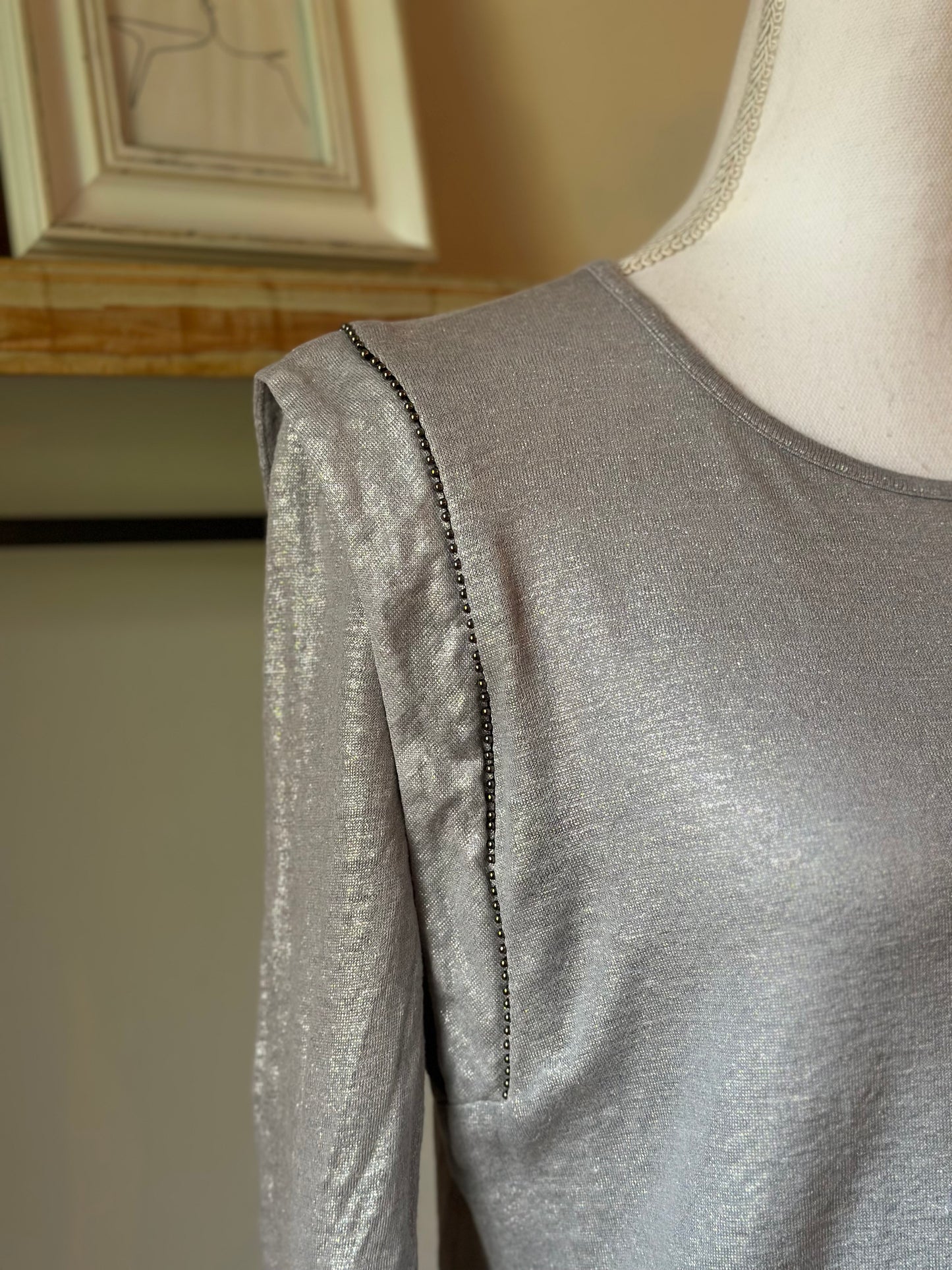 T-shirt manches longues effet brillant en lin T.38