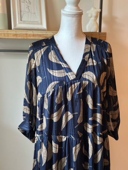 Robe courte fluide imprimé feuilles T.36