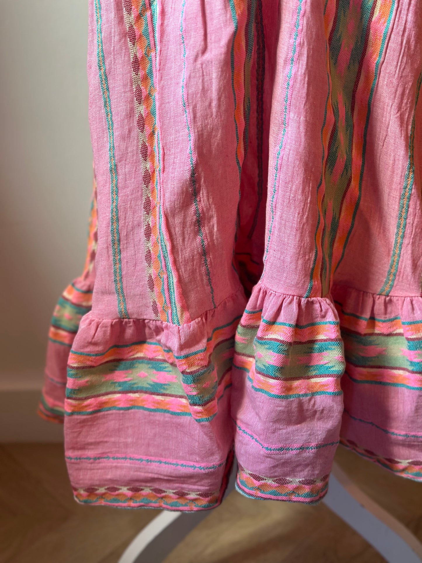 Robe longue bustier rayures multicolores en gaze de coton T.U