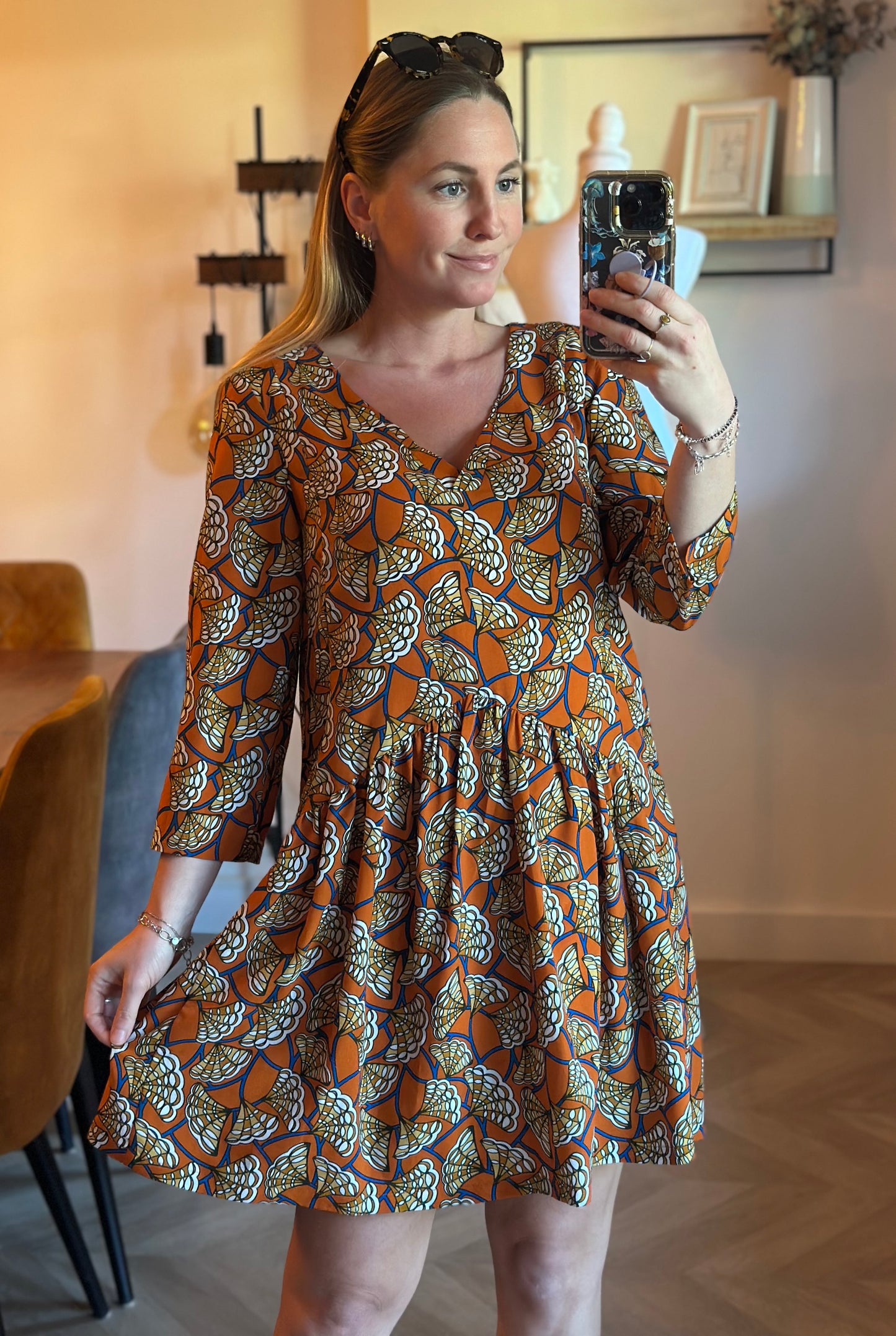 Robe fluide imprimé graphique orange T.36