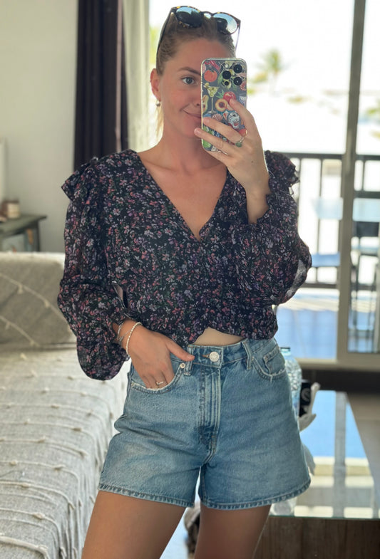 Blouse fluide style bohème fleurie lilas/violet T.38