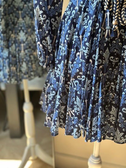 Robe fluide imprimé baroque bleu T.34 neuf