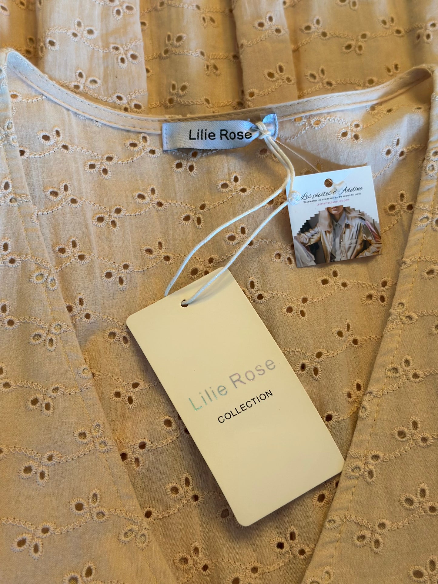 Robe broderie anglaise beige coton neuf avec étiquette T.38/40