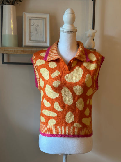 Gilet sans manches maille jacquard bohème T.38