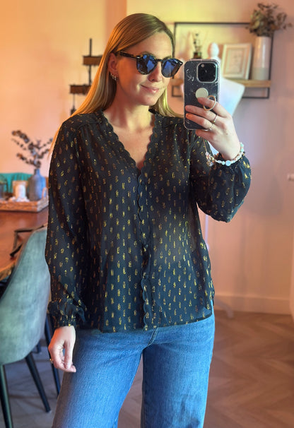 Blouse fluide noire détails lurex doré modèle Alexis T.36