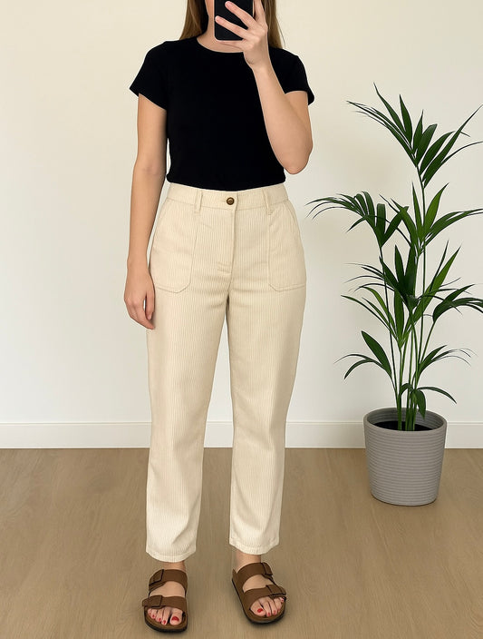 Pantalon velours côtelé écru T.38