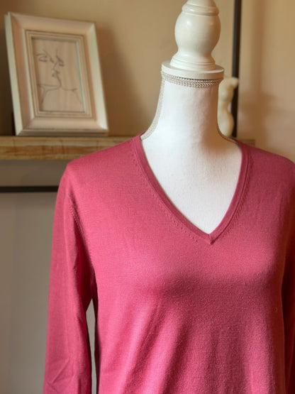 Pull rose col V 100% laine T.38