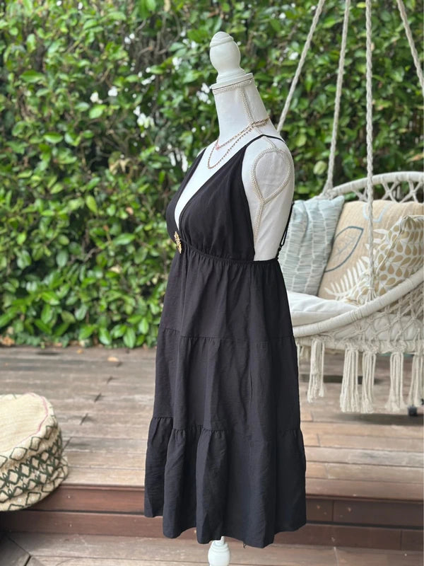 Robe à bretelles Made in Italy noire en viscose T.U