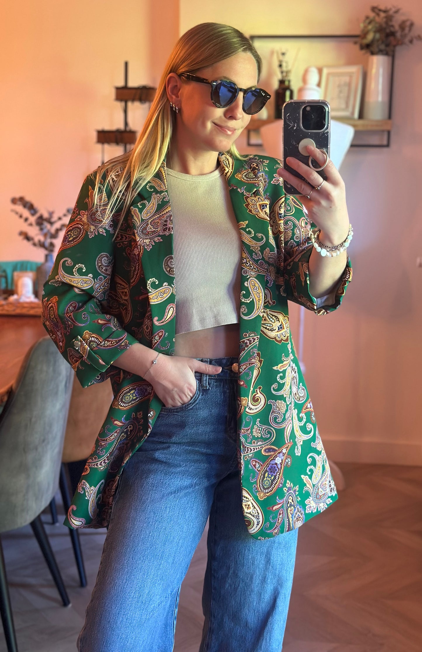 Blazer fluide imprimé cachemire vert T.U 38/42