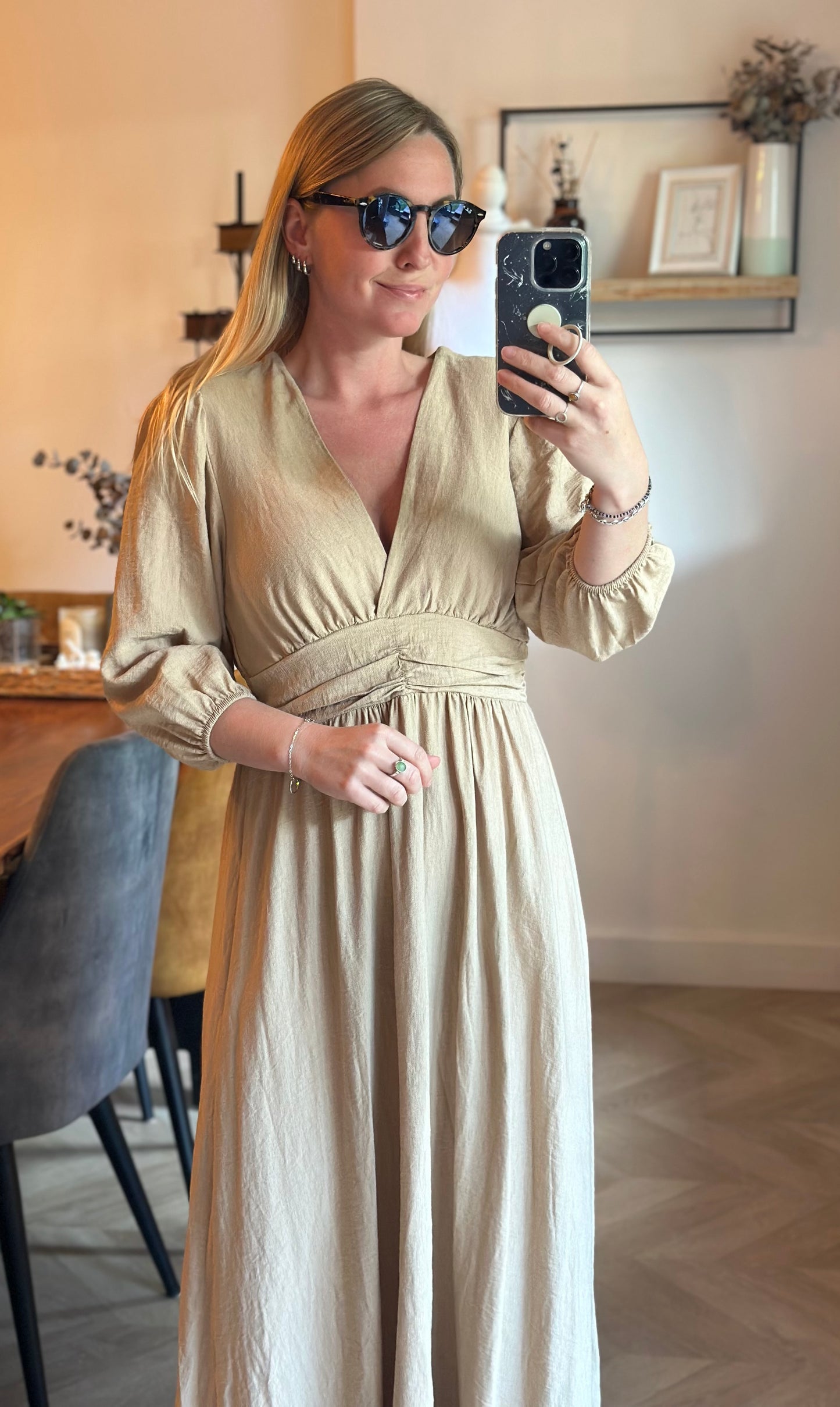 Robe longue beige effet lin Made in Italy T.36/38