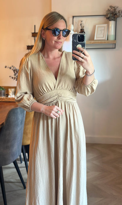 Robe longue beige effet lin Made in Italy T.36/38