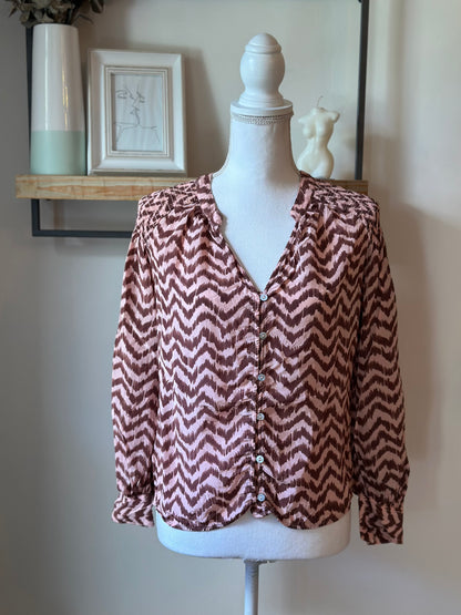 Blouse fluide imprimé marron et beige T.34