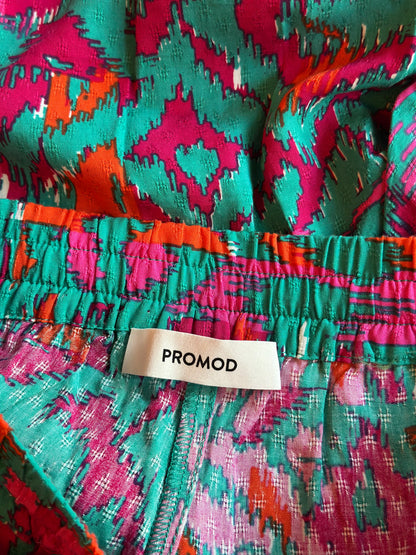 Pantalon fluide large imprimé rose et turquoise T.34 neuf